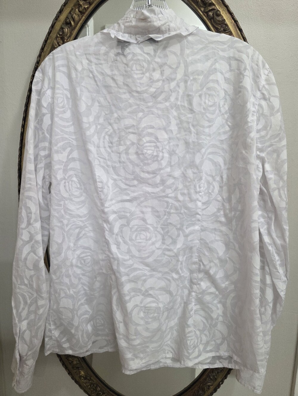 New York & Company White Ruffled Collar Button-Front Shirt Long Sleeve Size L - Picture 7 of 7